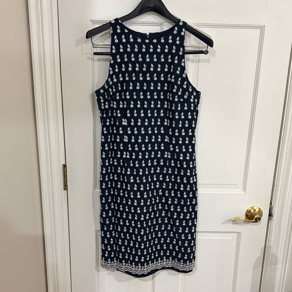 Ann Taylor Navy Dress with White Floral Accents